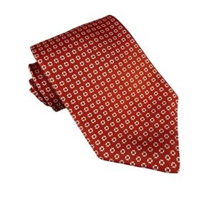 Barneys New York Tie Red Silk Geometric Floral Medallion‎ Tie Hand Made in Italy